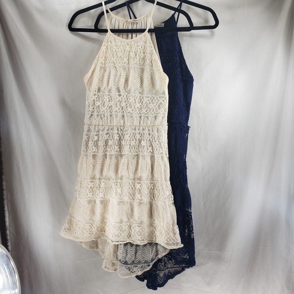 Rewind Dress Junior Size Small Bundle Hi-Lo Cream & Blue Sleeveless Cotton-Blend